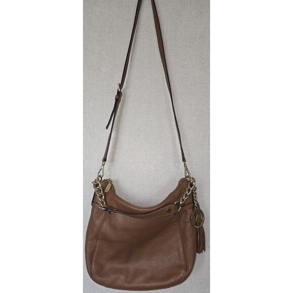 MICHAEL KORS MEGAN BROWN PEBBLED LEATHER TASSEL CROSSBODY OR SHOULDER BAG - Picture 10 of 11
